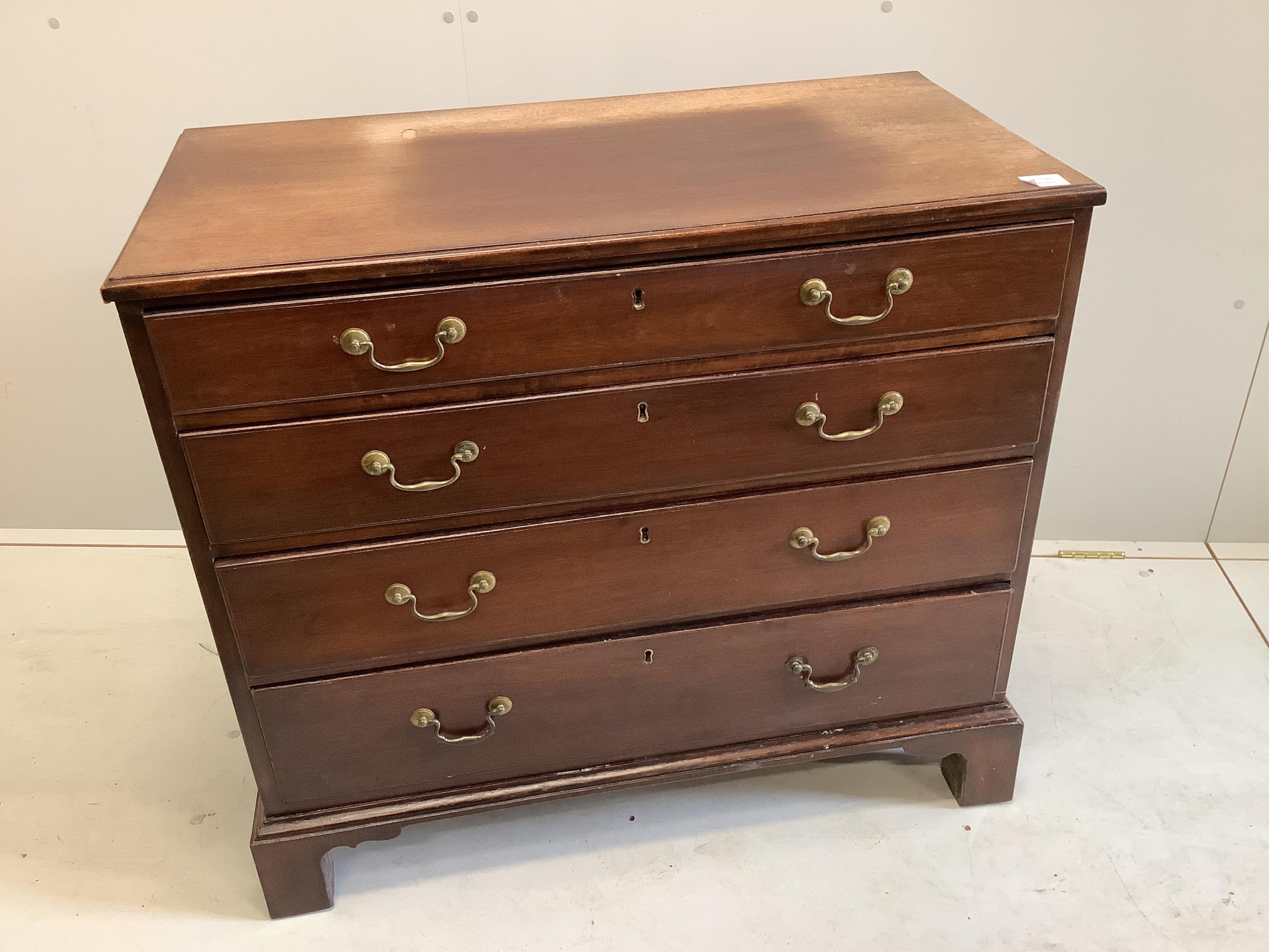 A George III and later mahogany four drawer chest, width 92cm, depth 46cm, height 83cm. Condition - fair